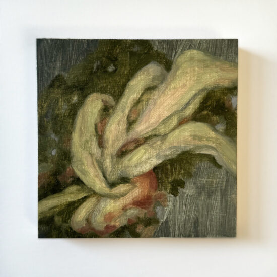 Seraph in Garden at Night, oil on panel, 6x6", 2024