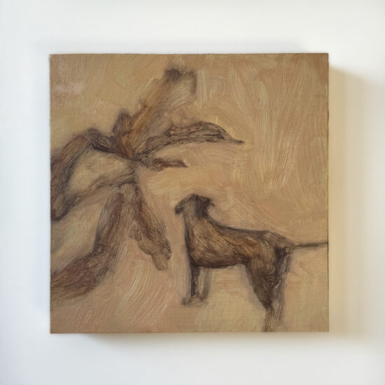 Cherub with Dog, oil on panel, 6x6", 2024