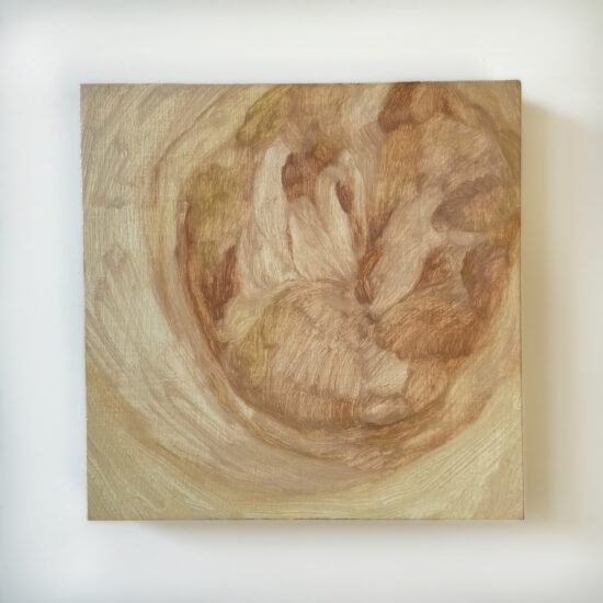 Seraphim in wheel, oil on panel, 6x6", 2024