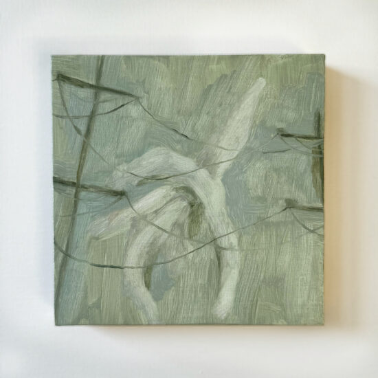 Seraph in Telephone Wires, oil on panel, 6x6", 2024